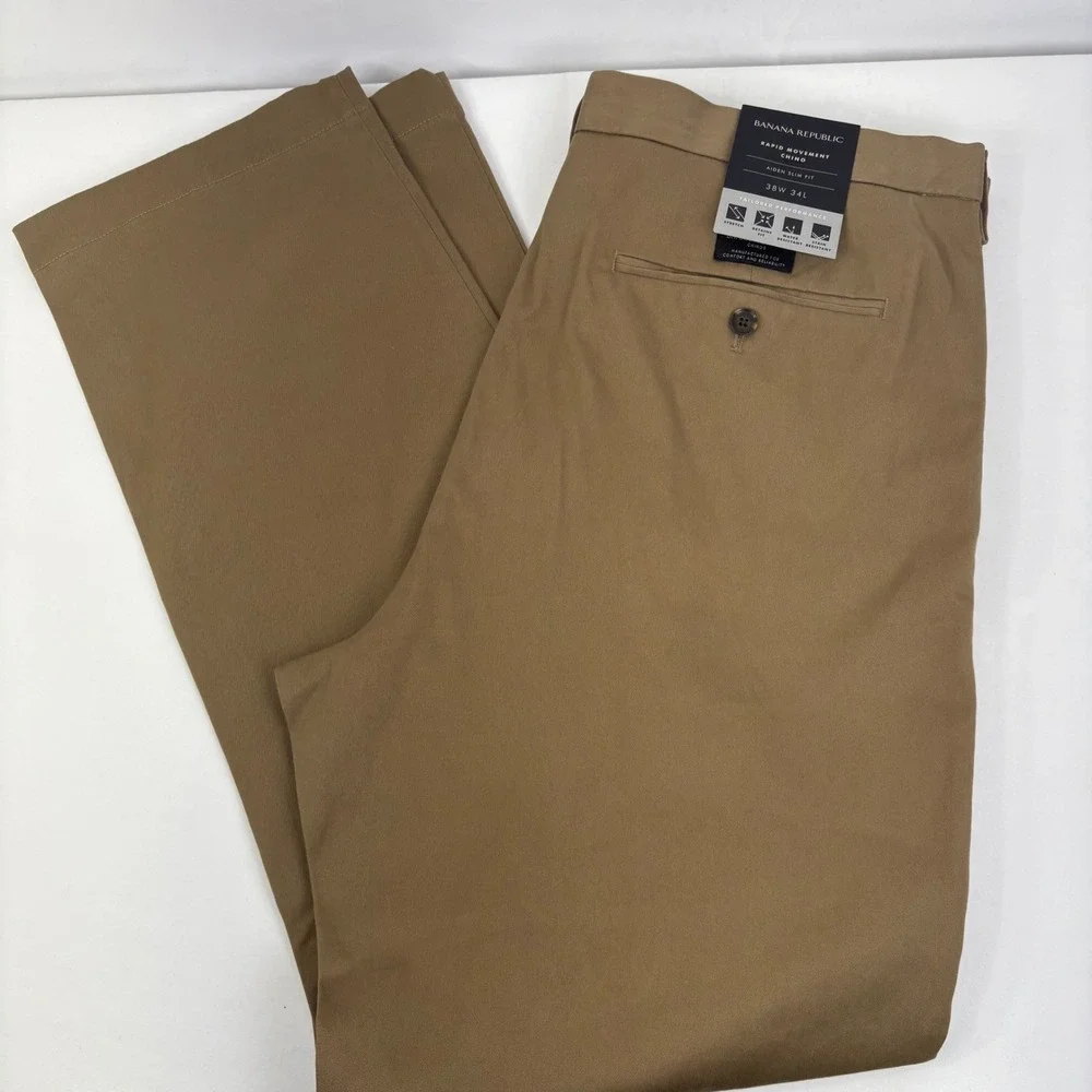 Banana Republic Men's Aiden Slim Fit Rapid Movement Chino Pants Khaki 38x34 NEW